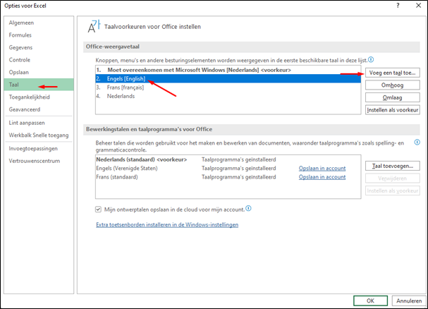 stappenplan om excel in het engels te zetten
